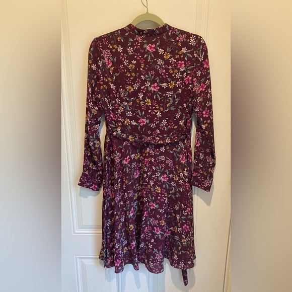 Nanette Lepore Burgundy Floral Print Long Sleeve Dress Size 6 - Picture 5 of 6